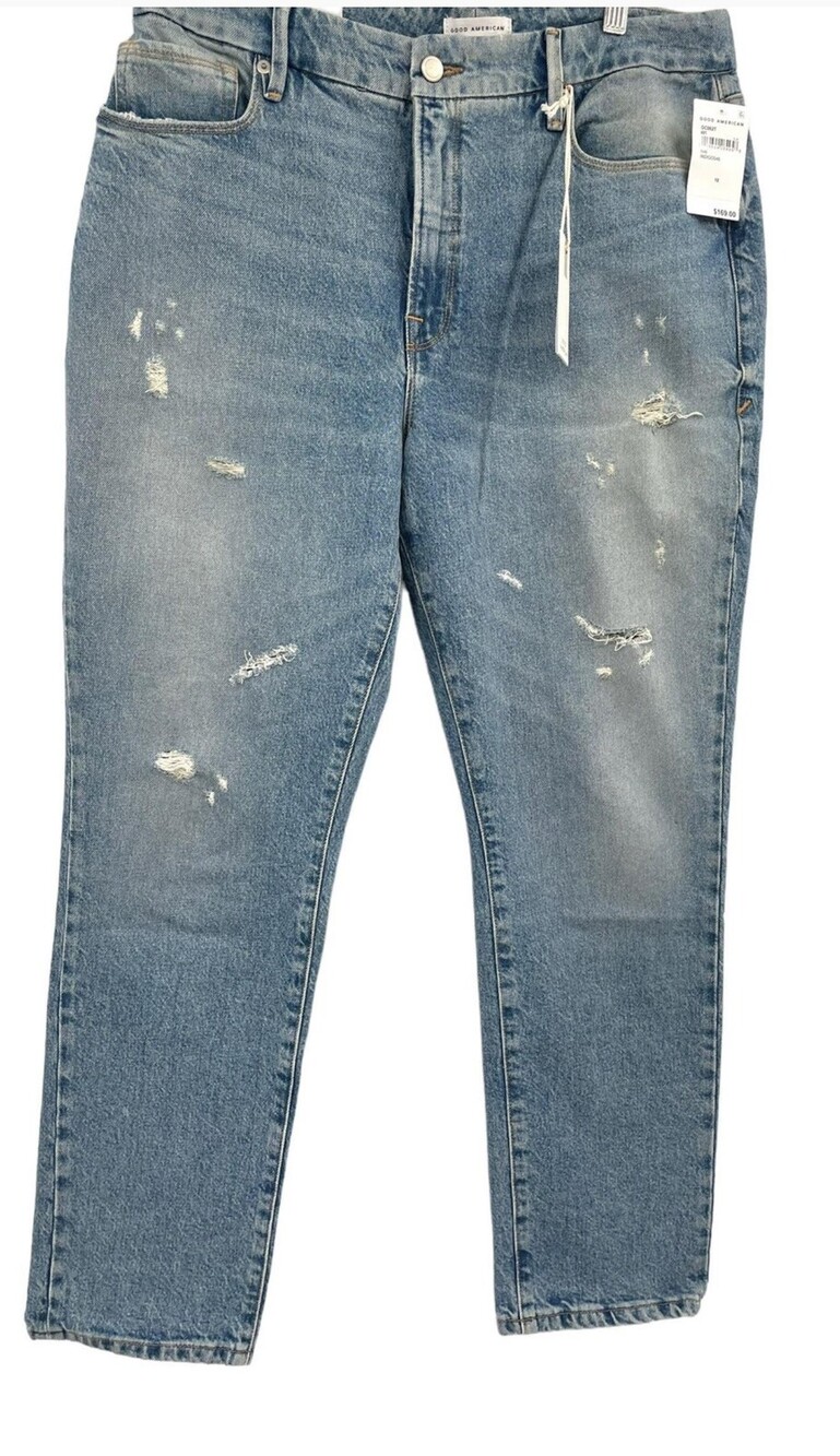 Good American Good Classic Jeans Womens 10 Blue Distressed Hi Rise Denim